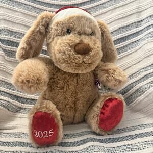 Hugaroo 2025 Plush Dog Stuffed Animal – Soft Tan Puppy with Santa Hat